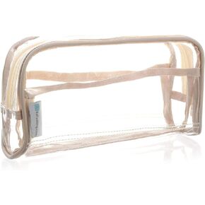 EzPacking Clear Makeup and Brush Bag/Long Cosmetic Organizer Pouch for Travel, Gym or Home/Vegan Leather Piping & 2 Interior Pockets/Small See Through Transparent PVC Plastic in Saudi Arabia