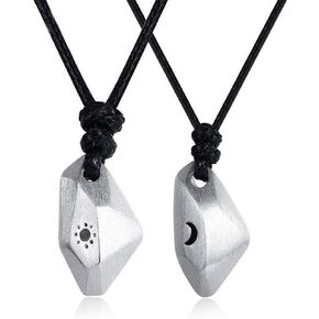 2Pcs Couple Necklace Set,Sterling Silver Sun And Moon Matching Bracelets Set for Women Men