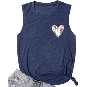 Baseball Mom T-Shirt for Women Play Ball Baseball Heart Pattern Shortsleeve Tank Funny Novelty Baseball Graphic Top