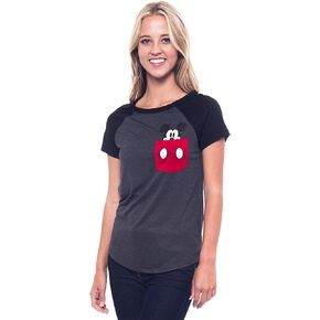 Disney Junior T-shirt Mickey Mouse Peeking out of Pocket Print Tee (X-Large, Black)