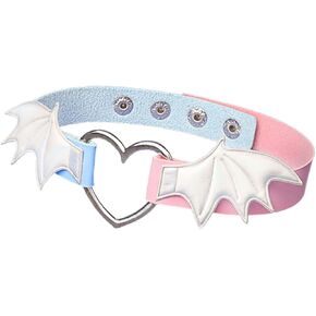 Gangel Heart Wings Necklace Black Pink Choker Gothic Chain Adjustable PU Choker Halloween Cosplay for Women and Girls(Pack of 1)