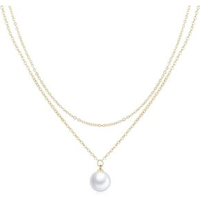 Pearl Necklaces for Women 14k Gold Plated Dainty Choker Layered Pearls Pendant Necklace for Girls Cute Simple Faux Pearl Necklace Trendy Thin Small Drop Chain Wedding Prom Bridal Jewelry Gift