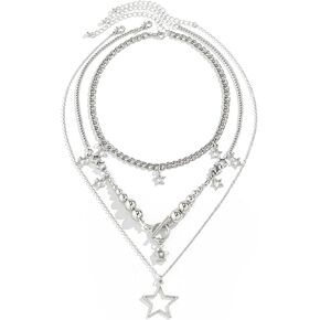 FUTIMELY Star Necklace Set for Women Teen Girls,3Pcs Y2k Layered Hollow Five-Pointed Star Choker Necklace Gothic Fashion Bead Chain Necklace Christmas New Year Jewelry Gift