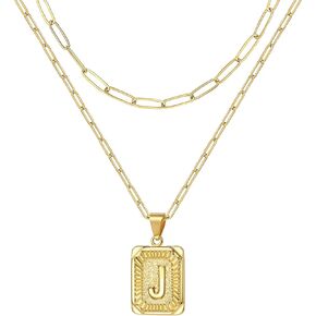 MOMOL Layered Choker Necklace for Women 18K Gold Plated Stainless Steel Layering Paperclip Chain Initial Necklace Personalized Letters Pendant Name Necklace for Girls