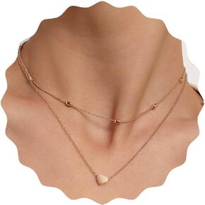 Vintage Layered Choker Necklace Gold Heart Double Chain Necklace Chain Ball Satellite Choker Necklace Jewelry for Women's and Girls Gifts