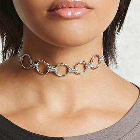 Gothic Circle Loop Choker Necklace Chain Silver Loop Circle Chain Hollow Circle Ring Necklace Punk Circle Hoop Ring Necklace Minimalist Short Necklace Jewelry for Women Girls