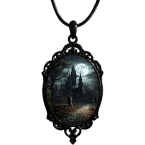 GYRMMUE Vintage Gothic Crow Glass Pendent Choker,Witch/Raven/Pumpkin/Castle Cameo Cross Necklace Mystic Witch Jewelry Gift Accessories for Halloween