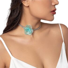 Rannyrena Vintage Flower Rhinestone Choker Necklace Sparkling Crystal Double Layered Claw Chain Collar Necklace with Artificial Flower Dainty Accessories for Women