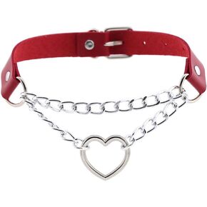 tenghong2021 Heart Shape Necklace Gothic Punk Rock Choker Collars Adjustable Spike Choker PU Leather Collar for Women and Girl