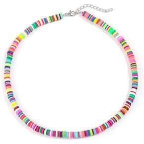 Obmyec Heishi Surfer Choker Rainbow Beaded Choker Necklace Boho Disc Vinyl Necklace Puka Personalized Beach Summer Collar Jewelry for Women and Girls