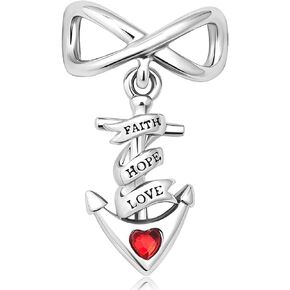 Anchor Charm Compatible with Pandora Charm Bracelet Faith Hope Love Infinity Forever Love Bow Christmas Family Necklaces Pendants Crystal Clear Red Cubic Zirconia