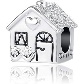 Luluadorn Women Sweet Home Charm for Bracelets Necklace Pendant Silver Bead Family House Cottage Gifts Bead for Mom Daughter Wife Girlfriend BFF Lover Heart Shelter Dream Birthday Anniversary