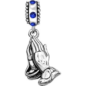 JMQJewelry Prayer Gesture Cross Dangle Praying Hands Birthstone Charms for Bracelet Women Mothers Thanksgiving Christmas Jewelry