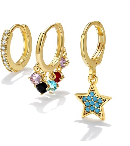 Fissen 3 أزواج من الأقراط المتدلية للنساء، أقراط ذهبية أنيقة 14 قيراط مطلية بالذهب مجموعة أقراط غضروفية مضادة للحساسية على شكل قلب CZ | أقراط عين الشر هدايا المجوهرات الذهبية العصرية للنساء والفتيات المراهقات in Kuwait