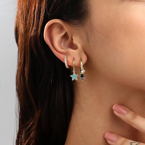 Fissen 3 أزواج من الأقراط المتدلية للنساء، أقراط ذهبية أنيقة 14 قيراط مطلية بالذهب مجموعة أقراط غضروفية مضادة للحساسية على شكل قلب CZ | أقراط عين الشر هدايا المجوهرات الذهبية العصرية للنساء والفتيات المراهقات in Kuwait