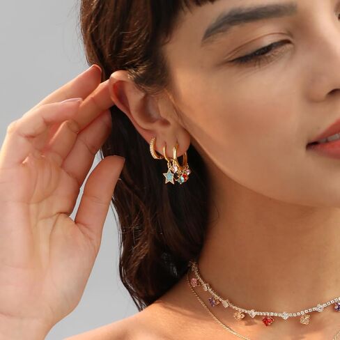 Fissen 3 أزواج من الأقراط المتدلية للنساء، أقراط ذهبية أنيقة 14 قيراط مطلية بالذهب مجموعة أقراط غضروفية مضادة للحساسية على شكل قلب CZ | أقراط عين الشر هدايا المجوهرات الذهبية العصرية للنساء والفتيات المراهقات in Kuwait