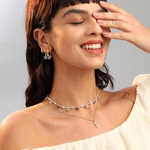 Fissen 3 أزواج من الأقراط المتدلية للنساء، أقراط ذهبية أنيقة 14 قيراط مطلية بالذهب مجموعة أقراط غضروفية مضادة للحساسية على شكل قلب CZ | أقراط عين الشر هدايا المجوهرات الذهبية العصرية للنساء والفتيات المراهقات in Kuwait