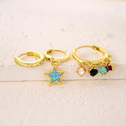 Fissen 3 أزواج من الأقراط المتدلية للنساء، أقراط ذهبية أنيقة 14 قيراط مطلية بالذهب مجموعة أقراط غضروفية مضادة للحساسية على شكل قلب CZ | أقراط عين الشر هدايا المجوهرات الذهبية العصرية للنساء والفتيات المراهقات in Kuwait