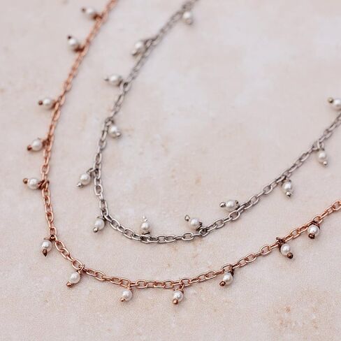 Pura Vida 14" Silver or Rose Gold Hanging Pearl Beaded Choker Necklace - Statement Necklace with Synthetic Pearls - Necklace for Women, Necklaces for Teen Girls, Boho Jewelry for Women - 3" Extender in Saudi Arabia