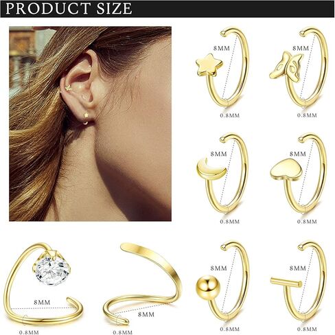 أقراط نصف أطواق 316L من الفولاذ المقاوم للصدأ أقراط هوجي هوب صغيرة على شكل كرة، بار، نجمة، قمر، قلب، فراشة نصف أطواق أقراط ثقب الغضروف in Kuwait