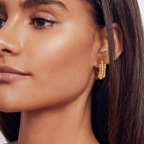 BENEIGE Women Hoop Earrings Open Hoop Huggie C Shape Earrings Stud 14K Gold Plated Boho Beach Simple Delicate Handmade Hypoallergenic Everyday Jewelry in Saudi Arabia