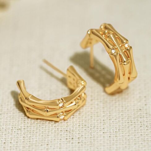 BENEIGE Women Hoop Earrings Open Hoop Huggie C Shape Earrings Stud 14K Gold Plated Boho Beach Simple Delicate Handmade Hypoallergenic Everyday Jewelry in Saudi Arabia
