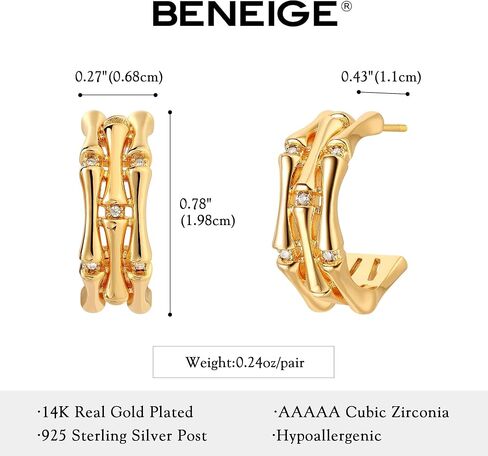 BENEIGE Women Hoop Earrings Open Hoop Huggie C Shape Earrings Stud 14K Gold Plated Boho Beach Simple Delicate Handmade Hypoallergenic Everyday Jewelry in Saudi Arabia