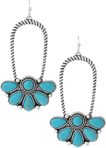 Rosemarie & Jubalee Women's Chic Western Style Burnished Silver Tone Textured Rope With Semi Precious Howlite Stone Earrings, 2.62" in Saudi Arabia