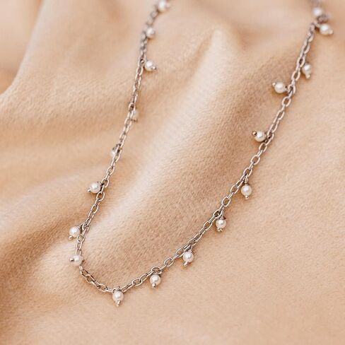 Pura Vida 14" Silver or Rose Gold Hanging Pearl Beaded Choker Necklace - Statement Necklace with Synthetic Pearls - Necklace for Women, Necklaces for Teen Girls, Boho Jewelry for Women - 3" Extender in Saudi Arabia