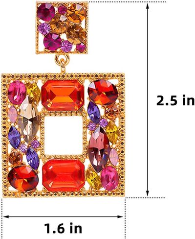 2 Pairs Rhinestone Dangle Earrings For Women Fashion Sparkly Crystal Geometric Rectangle Statement Drop Earrings For Girls Birthday Gifts in Saudi Arabia
