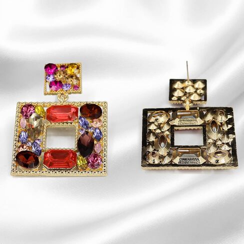 2 Pairs Rhinestone Dangle Earrings For Women Fashion Sparkly Crystal Geometric Rectangle Statement Drop Earrings For Girls Birthday Gifts in Saudi Arabia
