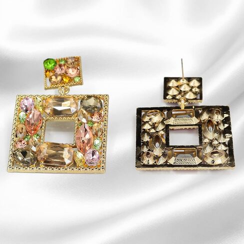2 Pairs Rhinestone Dangle Earrings For Women Fashion Sparkly Crystal Geometric Rectangle Statement Drop Earrings For Girls Birthday Gifts in Saudi Arabia