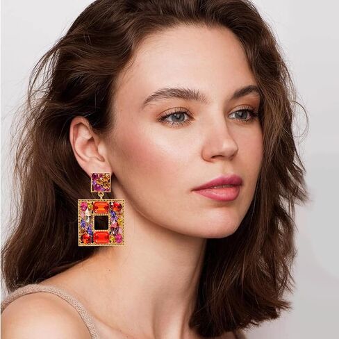 2 Pairs Rhinestone Dangle Earrings For Women Fashion Sparkly Crystal Geometric Rectangle Statement Drop Earrings For Girls Birthday Gifts in Saudi Arabia