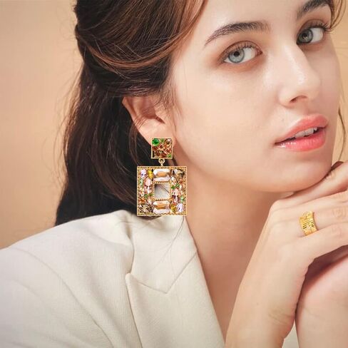 2 Pairs Rhinestone Dangle Earrings For Women Fashion Sparkly Crystal Geometric Rectangle Statement Drop Earrings For Girls Birthday Gifts in Saudi Arabia