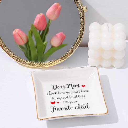 Homlouue Gfits for Mom Ring Dish Dear Mom I'm Your Favorite Child Jewelry Tray Mom Gifts Mothers Day Gifts from Daughter Son Kids Best Birthday Gifts Christmas Gifts for Mom in Saudi Arabia