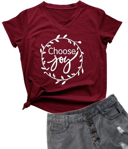Funny T-Shirt Women's V-Neck Letter Print Casual Tee Short Sleeve Tops in Saudi Arabia