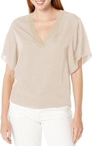 Vince Women's Rib Trim Dbl V-Neck S/S Tee in Saudi Arabia