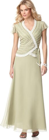 J Kara Women's Petite Faux Wrap Long Dress W/Flutter Sleeve in Saudi Arabia