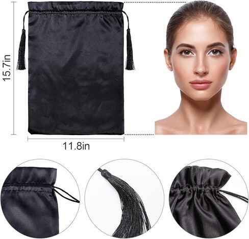 12 قطعة من حقائب الشعر المستعار الحريري مقاس 40.64 سم × 30.48 سم - أكياس تخزين أدوات الشعر المستعار الناعمة مع شرابة برباط لتغليف وصلات الشعر والشعر المستعار وحزم حاوية هدايا محمولة للاستخدام المنزلي في صالون السفر (أحمر وردي وأحمر) in Kuwait
