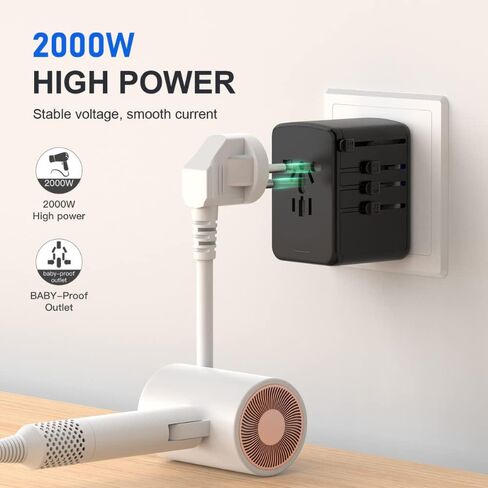 PD 35W Travel Adapter Fast Charging, Universal All in One Worldwide Travel Adaptor Power Converters 3X3A USB-A Ports, 2X USB-C Ports Wall Charger AC Outlet Plug Adapter for USA EU UK AUS Black in Saudi Arabia