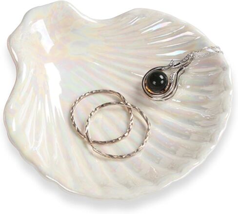 Ring Holder Dish Jewelry Tray,Shell Shape Ceramic Engagement Ring Holder Trinket Dish for Organizing Rings Earrings Keys Birthday Engagement Wedding Gifts for Couples Women in Kuwait
