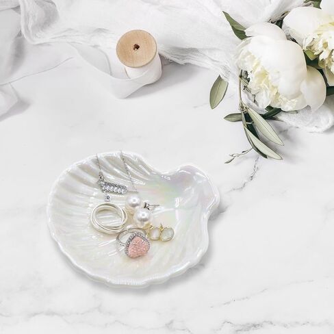 Ring Holder Dish Jewelry Tray,Shell Shape Ceramic Engagement Ring Holder Trinket Dish for Organizing Rings Earrings Keys Birthday Engagement Wedding Gifts for Couples Women in Kuwait