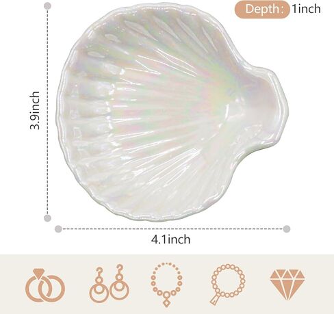 Ring Holder Dish Jewelry Tray,Shell Shape Ceramic Engagement Ring Holder Trinket Dish for Organizing Rings Earrings Keys Birthday Engagement Wedding Gifts for Couples Women in Kuwait