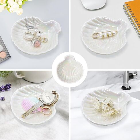 Ring Holder Dish Jewelry Tray,Shell Shape Ceramic Engagement Ring Holder Trinket Dish for Organizing Rings Earrings Keys Birthday Engagement Wedding Gifts for Couples Women in Kuwait