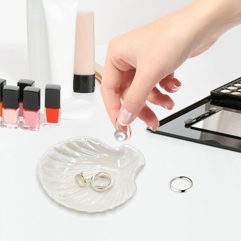 Ring Holder Dish Jewelry Tray,Shell Shape Ceramic Engagement Ring Holder Trinket Dish for Organizing Rings Earrings Keys Birthday Engagement Wedding Gifts for Couples Women in Kuwait