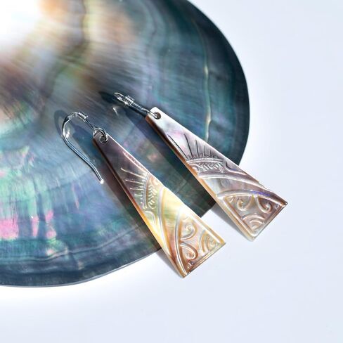 أقراط متدلية من عرق اللؤلؤ التاهيتي، عرق اللؤلؤ من المحار الأسود، فضة إسترلينية مطلية بالذهب الأبيض عيار 18 قيراط in Kuwait