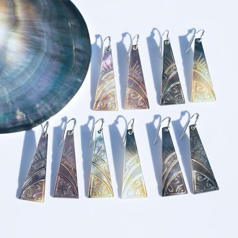 أقراط متدلية من عرق اللؤلؤ التاهيتي، عرق اللؤلؤ من المحار الأسود، فضة إسترلينية مطلية بالذهب الأبيض عيار 18 قيراط in Kuwait