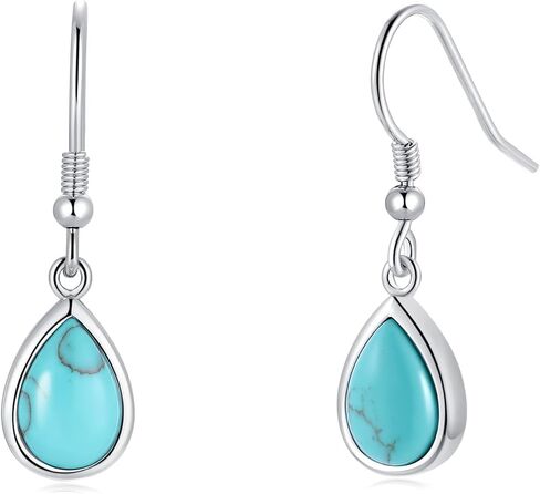 FANCIME Sterling Silver Turquoise Dangle Earrings Created Turquoise Teardrop Hook Drop Earrings December Birthstone Earrings Fine Jewelry for Women in Saudi Arabia