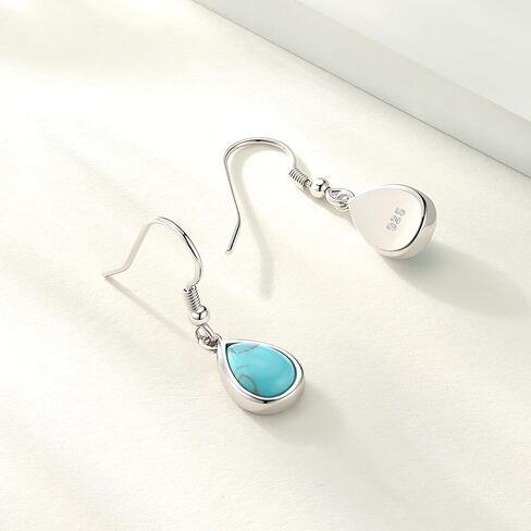 FANCIME Sterling Silver Turquoise Dangle Earrings Created Turquoise Teardrop Hook Drop Earrings December Birthstone Earrings Fine Jewelry for Women in Saudi Arabia