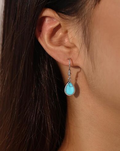 FANCIME Sterling Silver Turquoise Dangle Earrings Created Turquoise Teardrop Hook Drop Earrings December Birthstone Earrings Fine Jewelry for Women in Saudi Arabia
